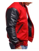 Scarlet Red Wool & Black Leather Varsity Letterman Jacket Scarlet Red Wool & Black Leather Varsity Letterman Jacket