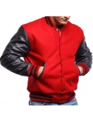 Scarlet Red Wool & Black Leather Varsity Letterman Jacket Scarlet Red Wool & Black Leather Varsity Letterman Jacket