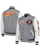 Script Tail Houston Astros Heather Gray and White Varsity Jacket