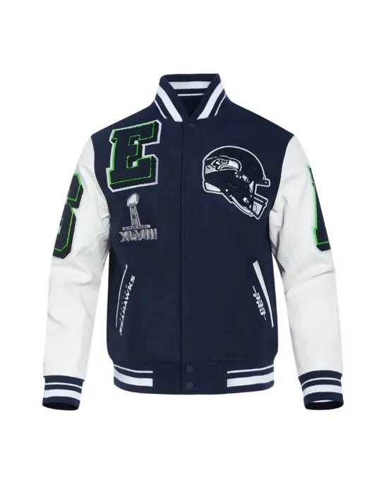 Seattle Seahawks Mashup Rib Varsity Wool/Leather Jacket Seattle Seahawks Mashup Rib Varsity Wool/Leather Jacket