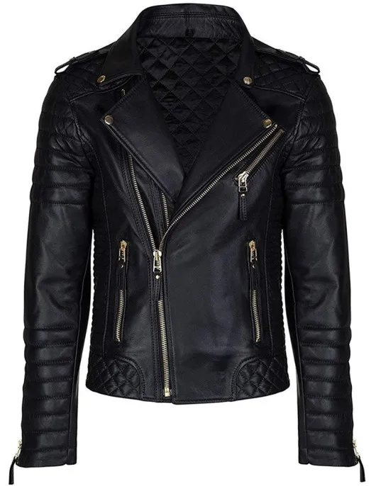 Men Quilted Slim Fit Motorcycle Biker Jacket