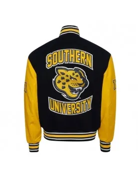 Southern University Jaguars Black &amp; Gold Varsity Jacket - Unisex Wool &amp; Leather