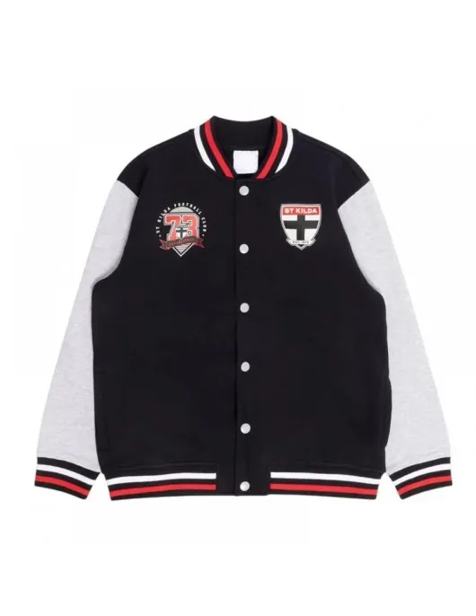 St Kilda Saints Black and Gray Varsity Fleece Jacket