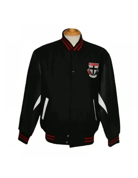 St Kilda Saints Black Varsity Jacket – Retro Collegiate Style St Kilda Saints Black Varsity Jacket – Retro Collegiate Style