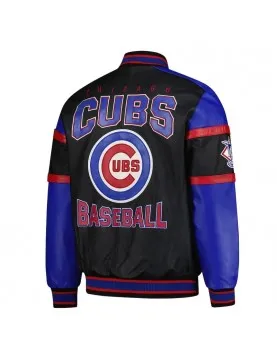 Striped Chicago Cubs Varsity Black and Blue Full-Zip Leather Jacket
