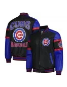 Striped Chicago Cubs Varsity Black and Blue Full-Zip Leather Jacket Striped Chicago Cubs Varsity Black and Blue Full-Zip Leather Jacket