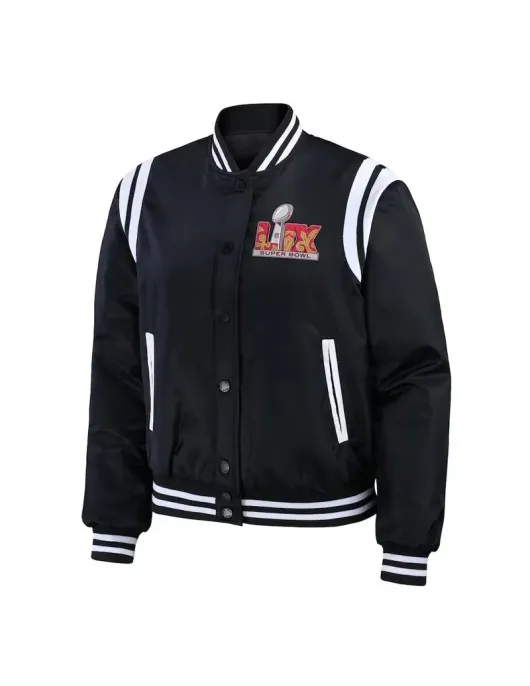 Super Bowl LIX Full-Snap Varsity Black Bomber Jacket