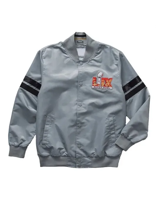 Super Bowl LIX Gray Varsity Satin Jacket Super Bowl LIX Gray Varsity Satin Jacket