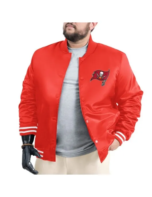 Tampa Bay Buccaneers Adaptive Team Graphic Varsity Satin Jacket Tampa Bay Buccaneers Adaptive Team Graphic Varsity Satin Jacket