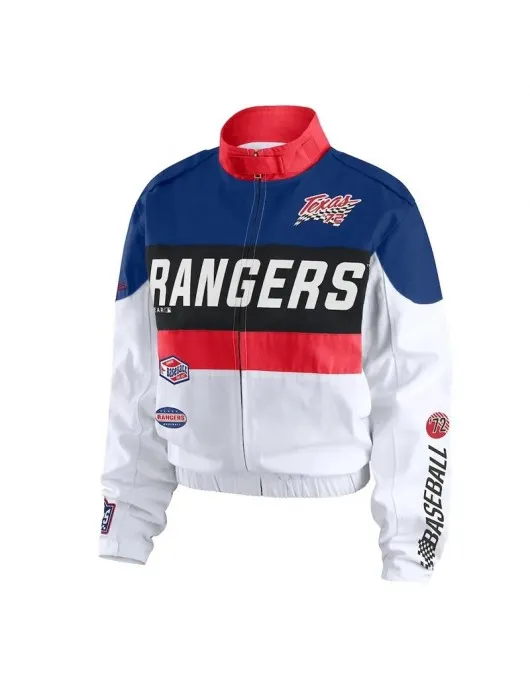 Texas Rangers Racing Full-Zip Navy and White Jacket