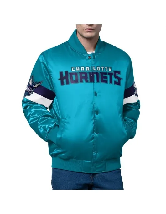 Triple Option Charlotte Hornets Teal Varsity Satin Jacket