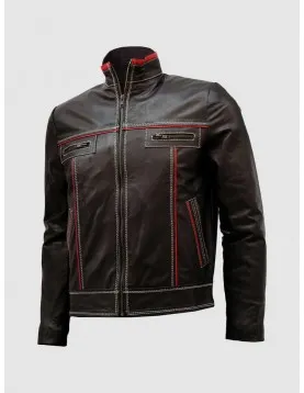 Unique Bi-Color White Stitched Moto Leather Jacket for Men