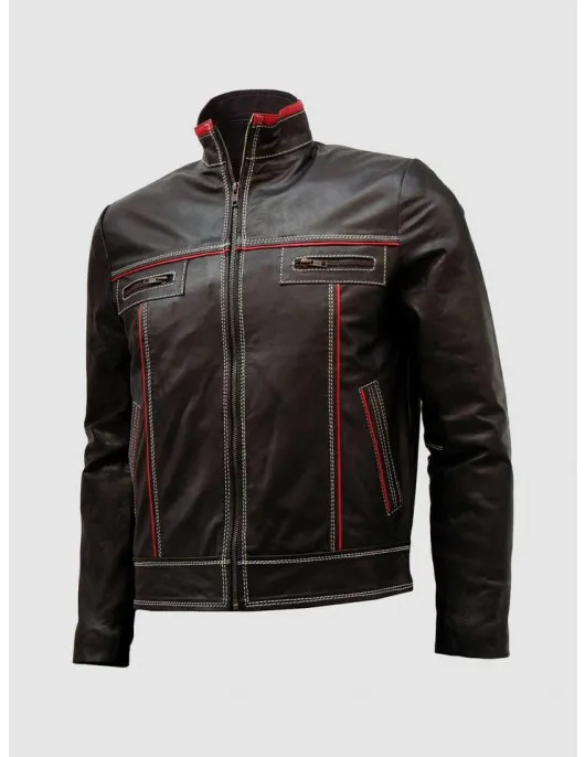 Unique Bi-Color White Stitched Moto Leather Jacket for Men Unique Bi-Color White Stitched Moto Leather Jacket for Men