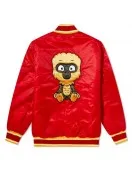 Vee Friends Alert Ape Red Logo Satin Varsity Jacket