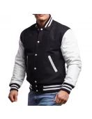 White Genuine Leather & Black Wool Varsity Letterman Jacket