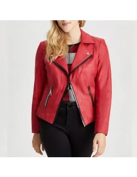 Women’s Vex Zipper Trim Red Leather Jacket