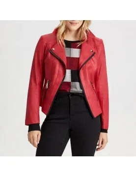 Women’s Vex Zipper Trim Red Leather Jacket