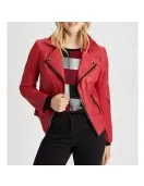 Women’s Vex Zipper Trim Red Leather Jacket
