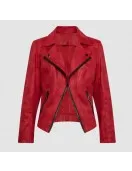 Women’s Vex Zipper Trim Red Leather Jacket