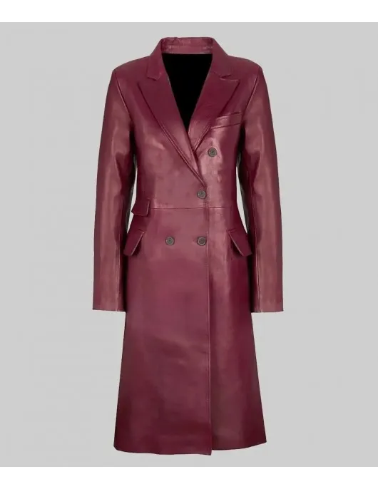 Zendaya Burgundy Leather Trench Coat