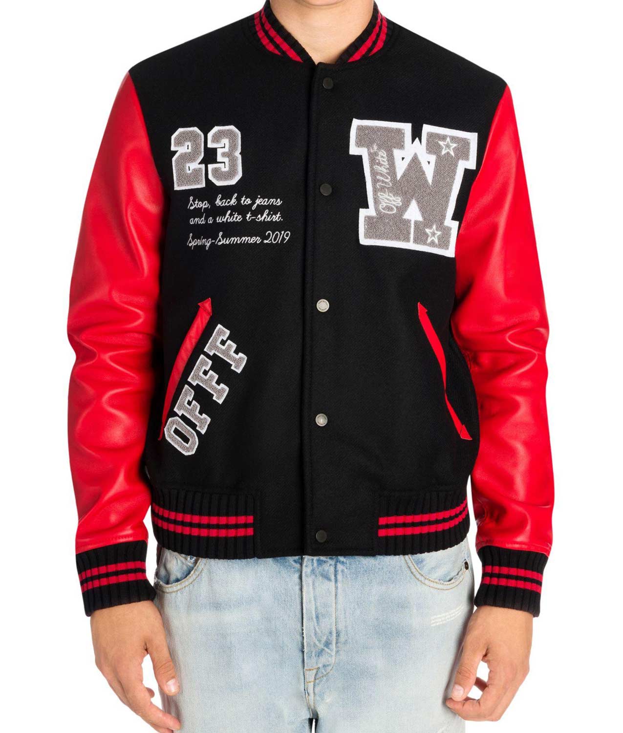 Off-White Eagle Red and Black Varsity Jacket
