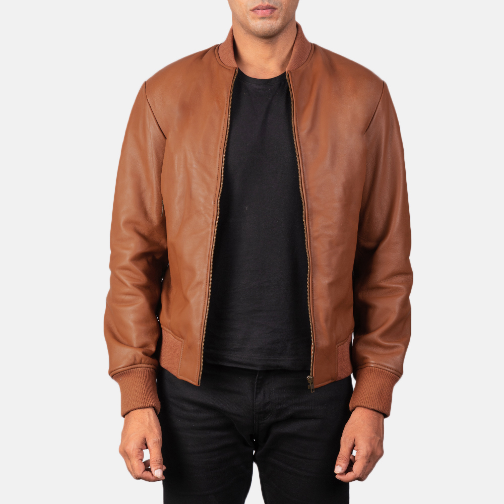 brown bomber jacket
