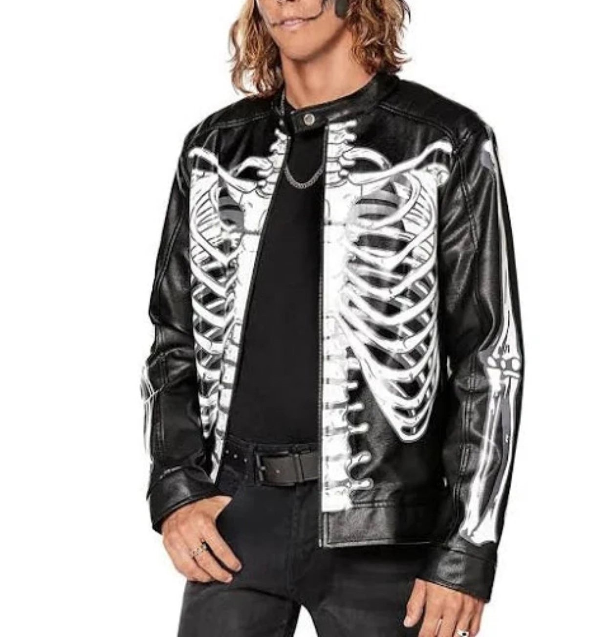 Halloween Men's Adult Skeleton Moto Leather Jacket